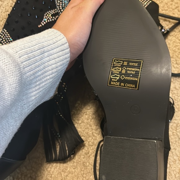 rhinestone stud tassel cloth cowboy western boots - Picture 3 of 5